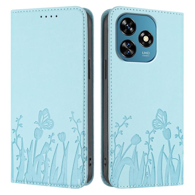 For Oukitel C51 Tulips Butterfly Pattern Magnetic Vegan Leather Phone Case