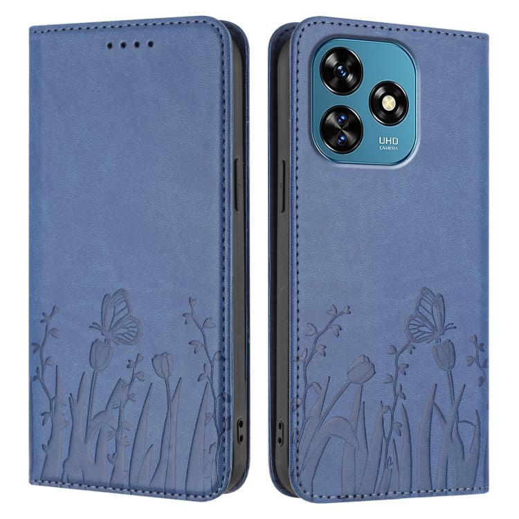 For Oukitel C51 Tulips Butterfly Pattern Magnetic Vegan Leather Phone Case