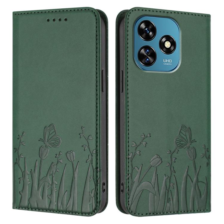 For Oukitel C51 Tulips Butterfly Pattern Magnetic Vegan Leather Phone Case