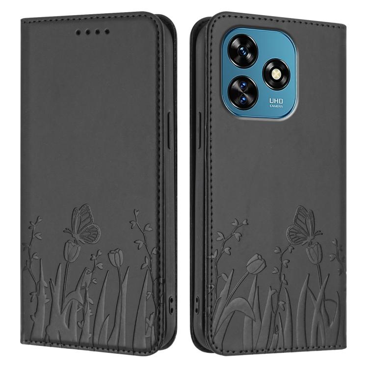 For Oukitel C51 Tulips Butterfly Pattern Magnetic Vegan Leather Phone Case