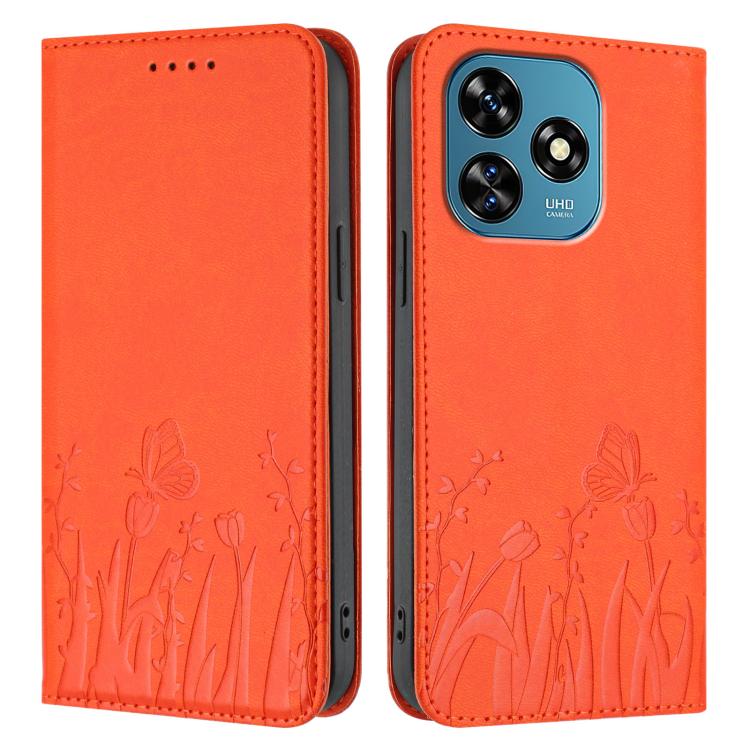 For Oukitel C51 Tulips Butterfly Pattern Magnetic Vegan Leather Phone Case
