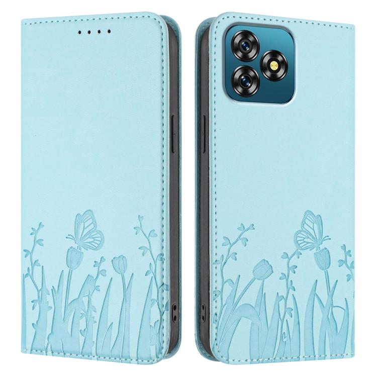 For Oukitel C53 Tulips Butterfly Pattern Magnetic Vegan Leather Phone Case