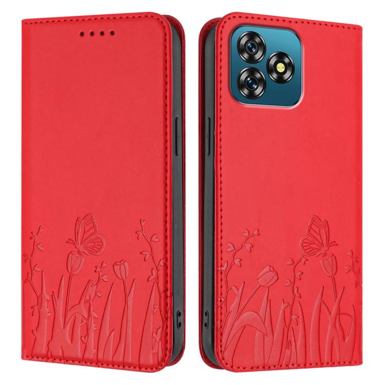 For Oukitel C53 Tulips Butterfly Pattern Magnetic Vegan Leather Phone Case
