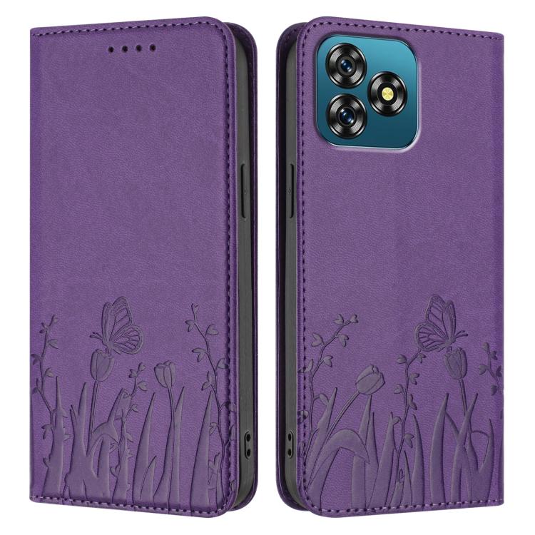 For Oukitel C53 Tulips Butterfly Pattern Magnetic Vegan Leather Phone Case