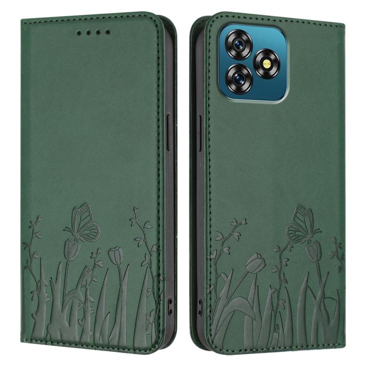 For Oukitel C53 Tulips Butterfly Pattern Magnetic Vegan Leather Phone Case