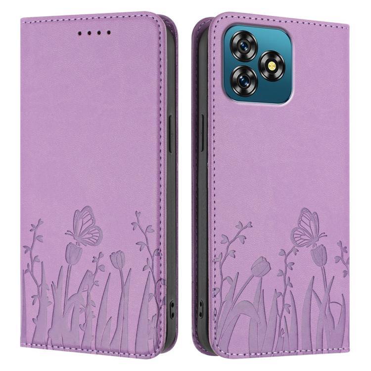 For Oukitel C53 Tulips Butterfly Pattern Magnetic Vegan Leather Phone Case
