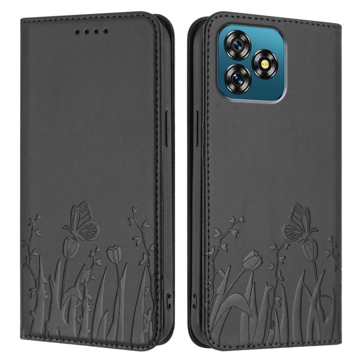 For Oukitel C53 Tulips Butterfly Pattern Magnetic Vegan Leather Phone Case