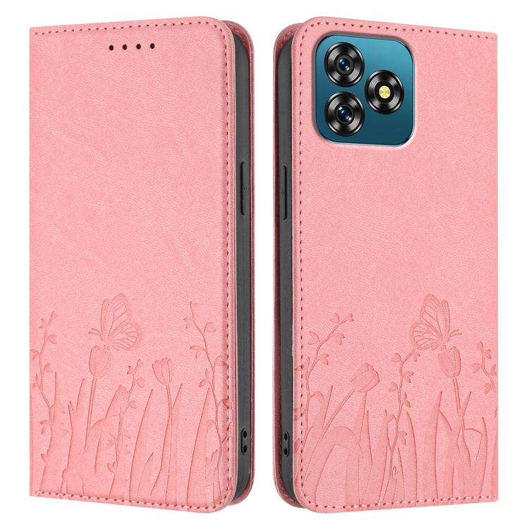 For Oukitel C53 Tulips Butterfly Pattern Magnetic Vegan Leather Phone Case