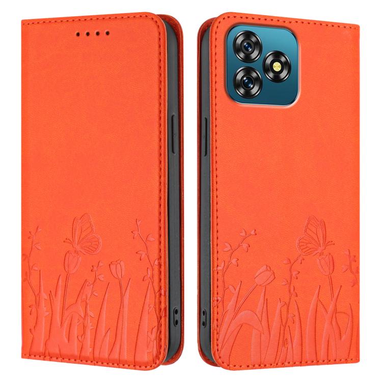 For Oukitel C53 Tulips Butterfly Pattern Magnetic Vegan Leather Phone Case