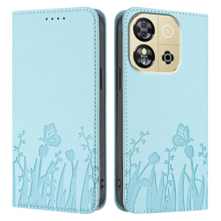 For Oukitel C57s Tulips Butterfly Pattern Magnetic Vegan Leather Phone Case