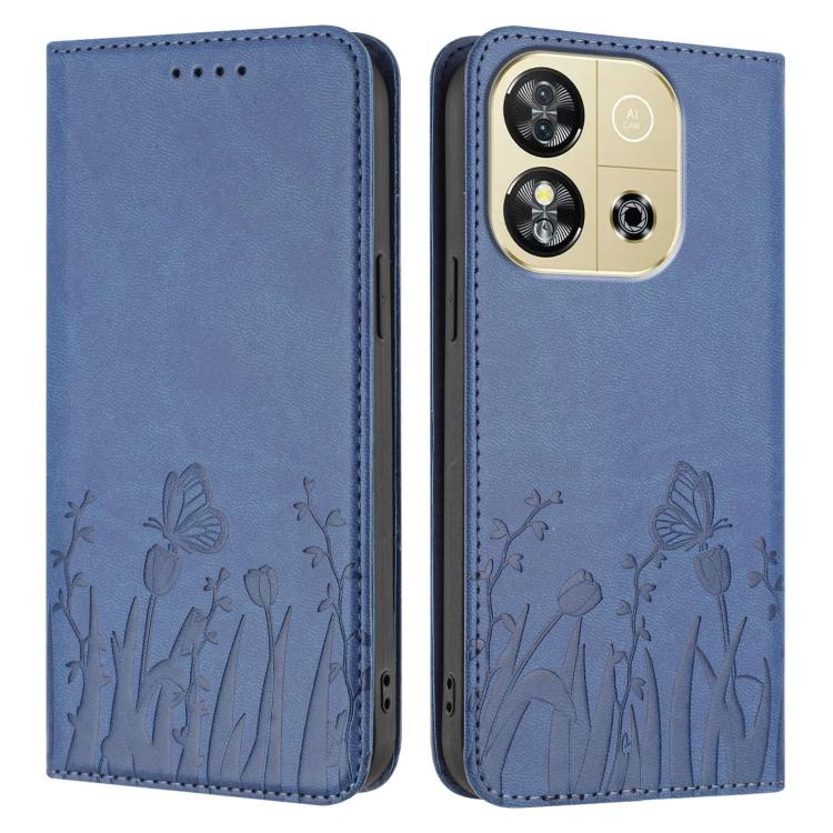 For Oukitel C57s Tulips Butterfly Pattern Magnetic Vegan Leather Phone Case