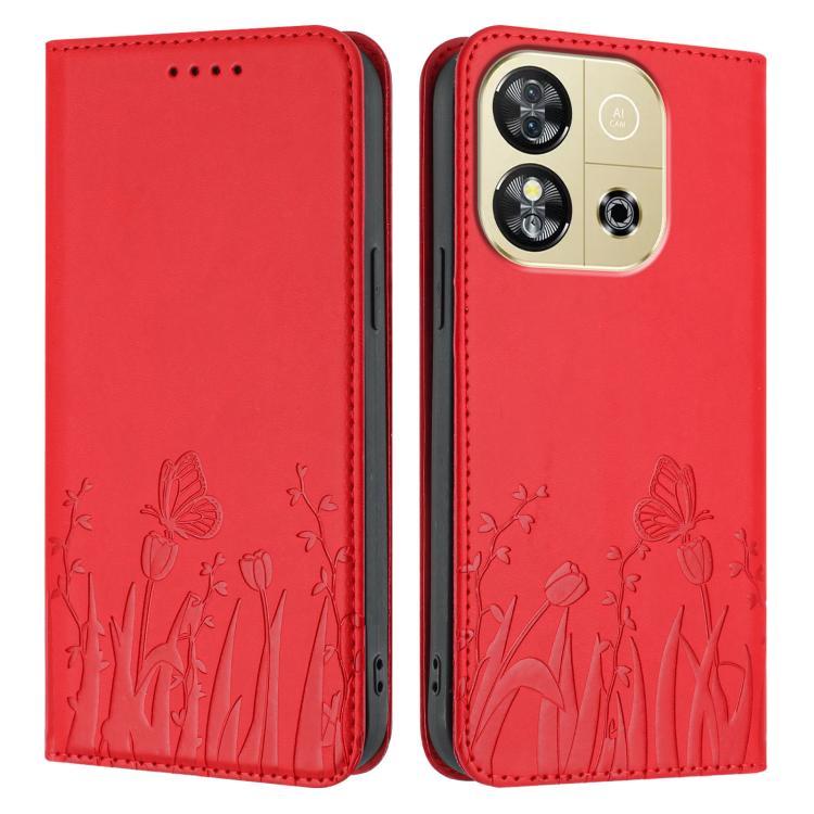 For Oukitel C57s Tulips Butterfly Pattern Magnetic Vegan Leather Phone Case