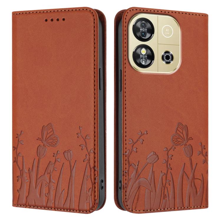 For Oukitel C57s Tulips Butterfly Pattern Magnetic Vegan Leather Phone Case
