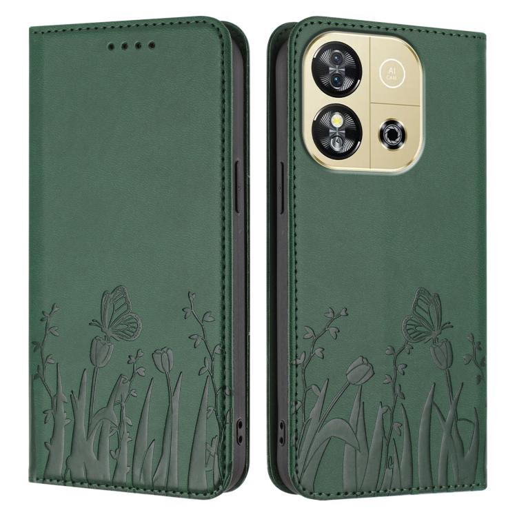 For Oukitel C57s Tulips Butterfly Pattern Magnetic Vegan Leather Phone Case
