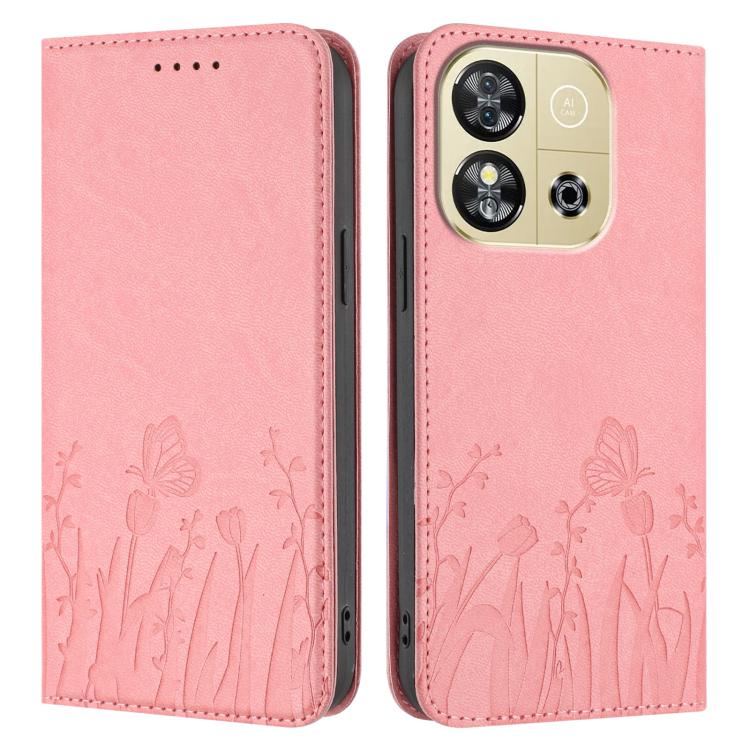 For Oukitel C57s Tulips Butterfly Pattern Magnetic Vegan Leather Phone Case