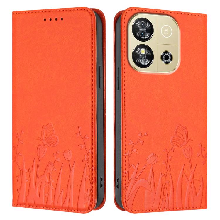 For Oukitel C57s Tulips Butterfly Pattern Magnetic Vegan Leather Phone Case