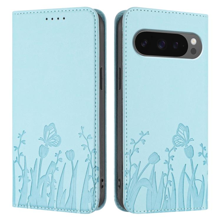 For Google Pixel 10 Pro XL Tulips Butterfly Pattern Magnetic Vegan Leather Phone Case