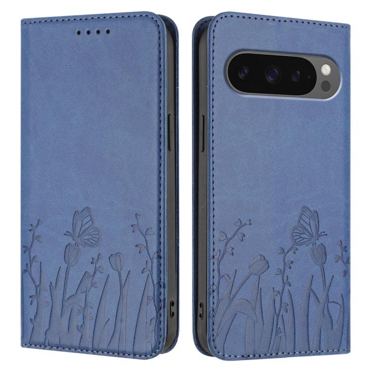 For Google Pixel 10 Pro XL Tulips Butterfly Pattern Magnetic Vegan Leather Phone Case