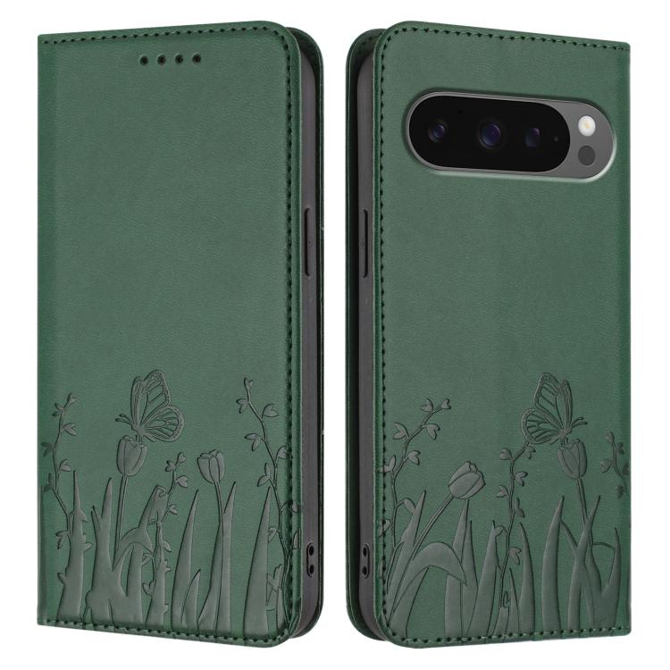 For Google Pixel 10 Pro XL Tulips Butterfly Pattern Magnetic Vegan Leather Phone Case
