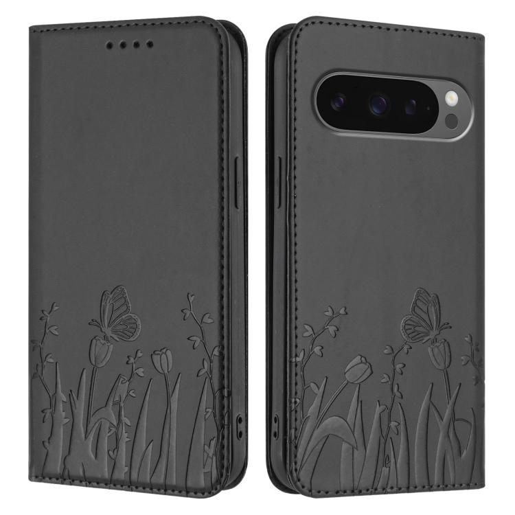 For Google Pixel 10 Pro XL Tulips Butterfly Pattern Magnetic Vegan Leather Phone Case
