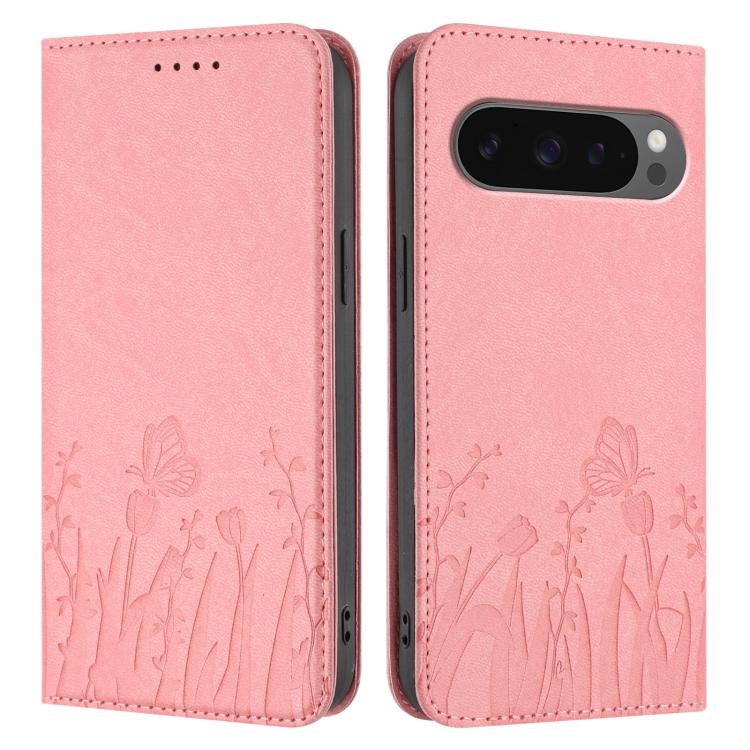 For Google Pixel 10 Pro XL Tulips Butterfly Pattern Magnetic Vegan Leather Phone Case