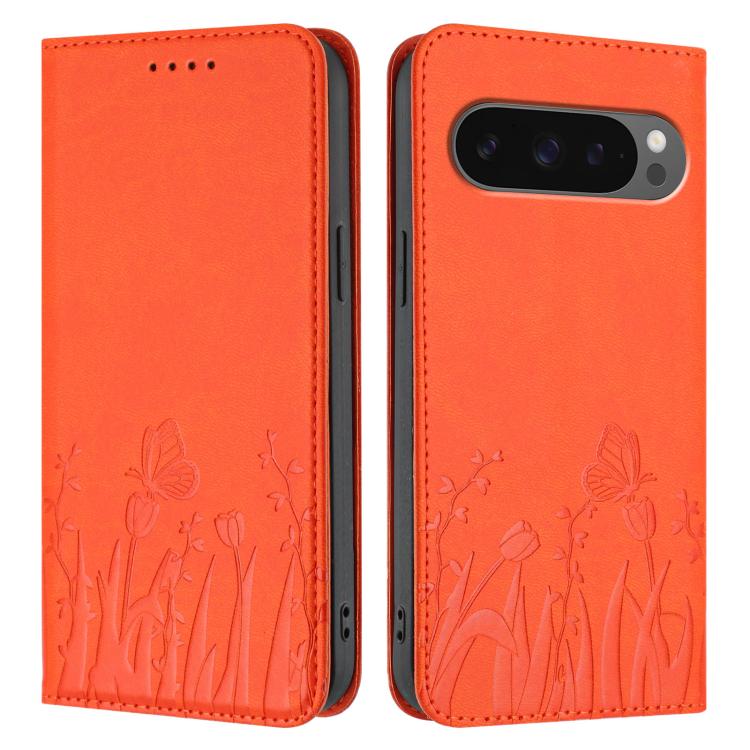 For Google Pixel 10 Pro XL Tulips Butterfly Pattern Magnetic Vegan Leather Phone Case