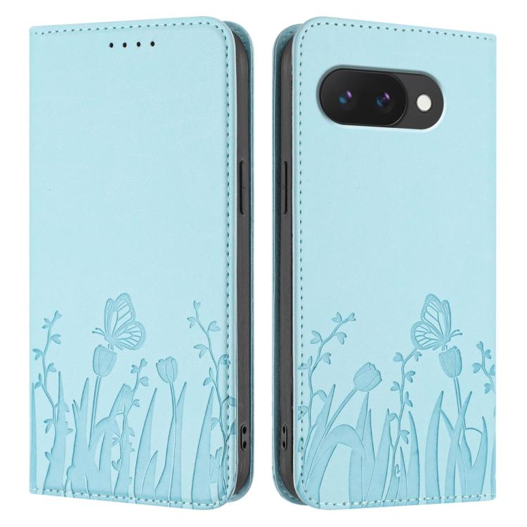 For Google Pixel 9a Tulips Butterfly Pattern Magnetic Vegan Leather Phone Case