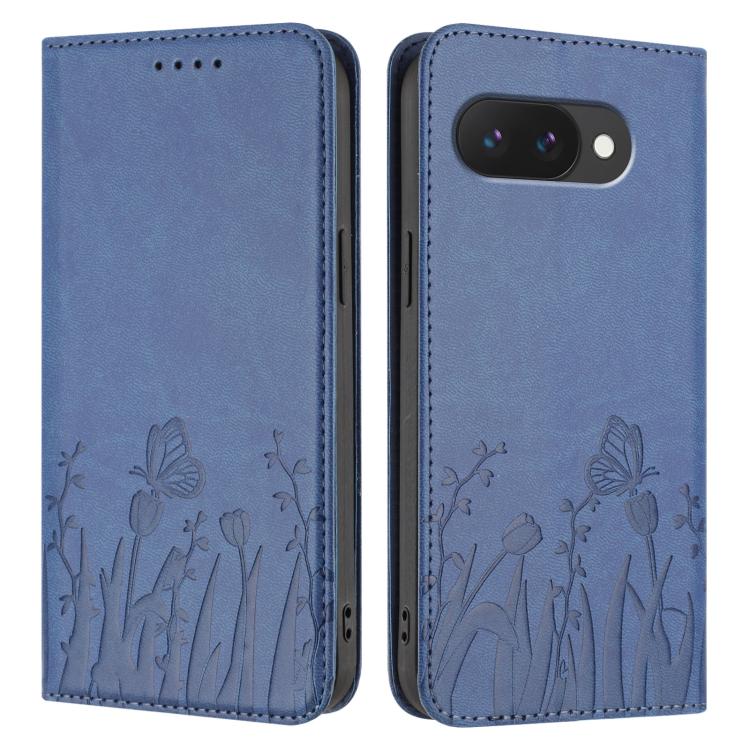 For Google Pixel 9a Tulips Butterfly Pattern Magnetic Vegan Leather Phone Case