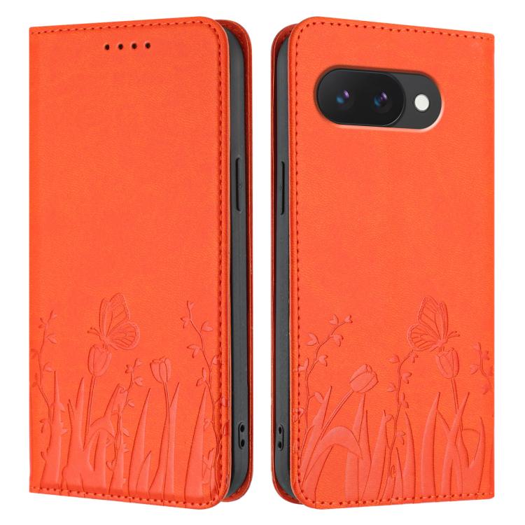 For Google Pixel 9a Tulips Butterfly Pattern Magnetic Vegan Leather Phone Case