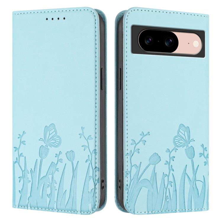 For Google Pixel 8a Tulips Butterfly Pattern Magnetic Vegan Leather Phone Case