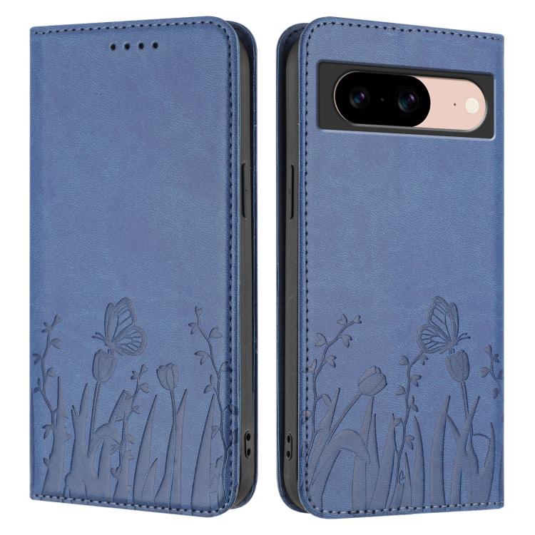 For Google Pixel 8a Tulips Butterfly Pattern Magnetic Vegan Leather Phone Case