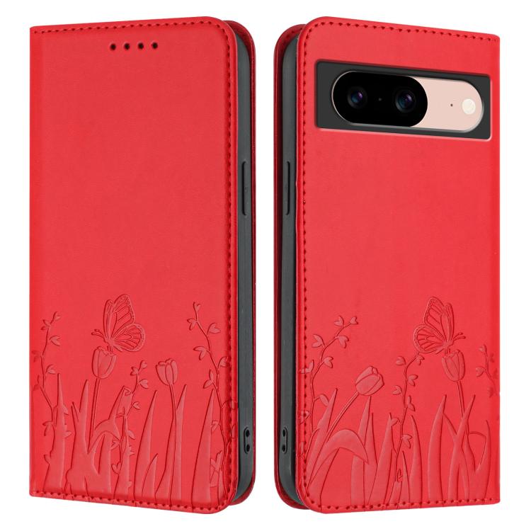 For Google Pixel 8a Tulips Butterfly Pattern Magnetic Vegan Leather Phone Case