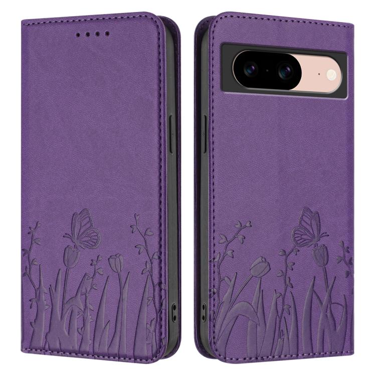For Google Pixel 8a Tulips Butterfly Pattern Magnetic Vegan Leather Phone Case
