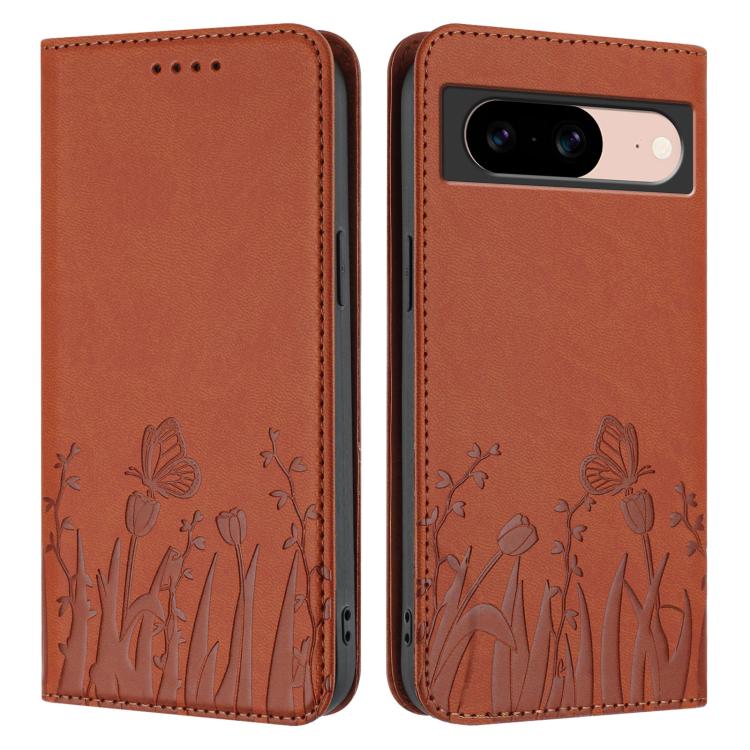 For Google Pixel 8a Tulips Butterfly Pattern Magnetic Vegan Leather Phone Case