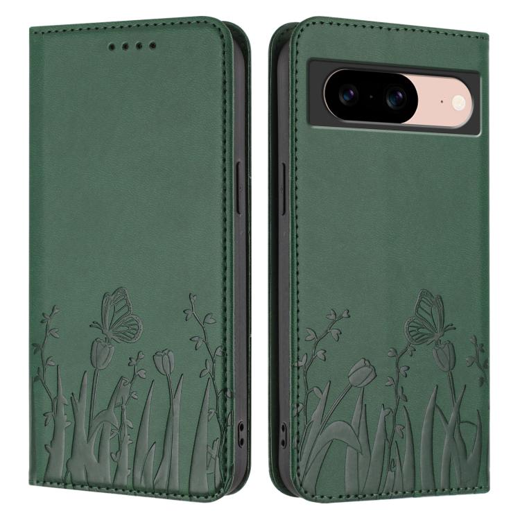 For Google Pixel 8a Tulips Butterfly Pattern Magnetic Vegan Leather Phone Case