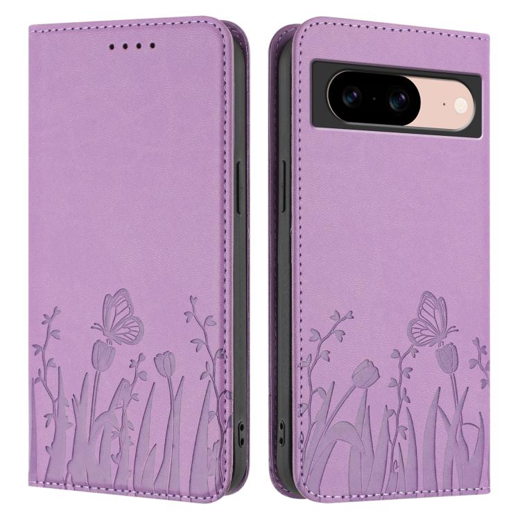 For Google Pixel 8a Tulips Butterfly Pattern Magnetic Vegan Leather Phone Case