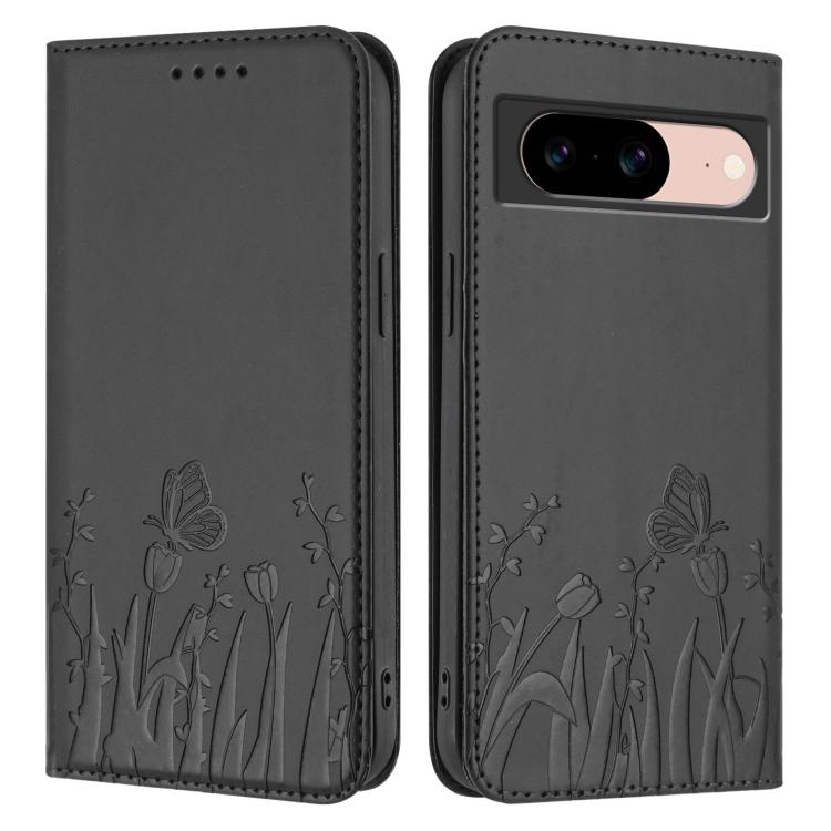 For Google Pixel 8a Tulips Butterfly Pattern Magnetic Vegan Leather Phone Case