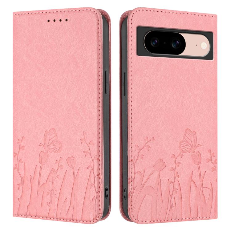 For Google Pixel 8a Tulips Butterfly Pattern Magnetic Vegan Leather Phone Case