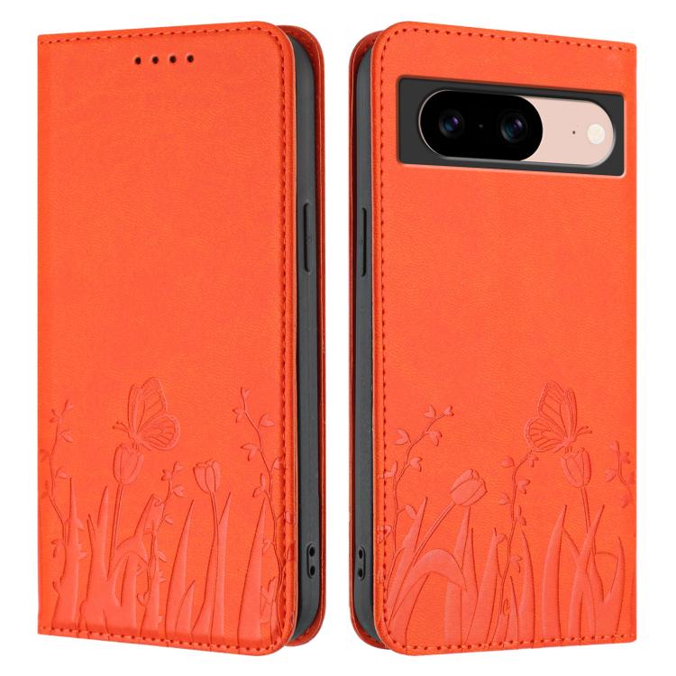 For Google Pixel 8a Tulips Butterfly Pattern Magnetic Vegan Leather Phone Case