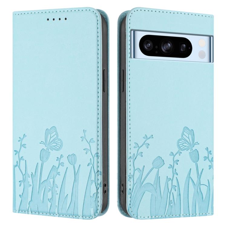 For Google Pixel 8 Pro Tulips Butterfly Pattern Magnetic Vegan Leather Phone Case