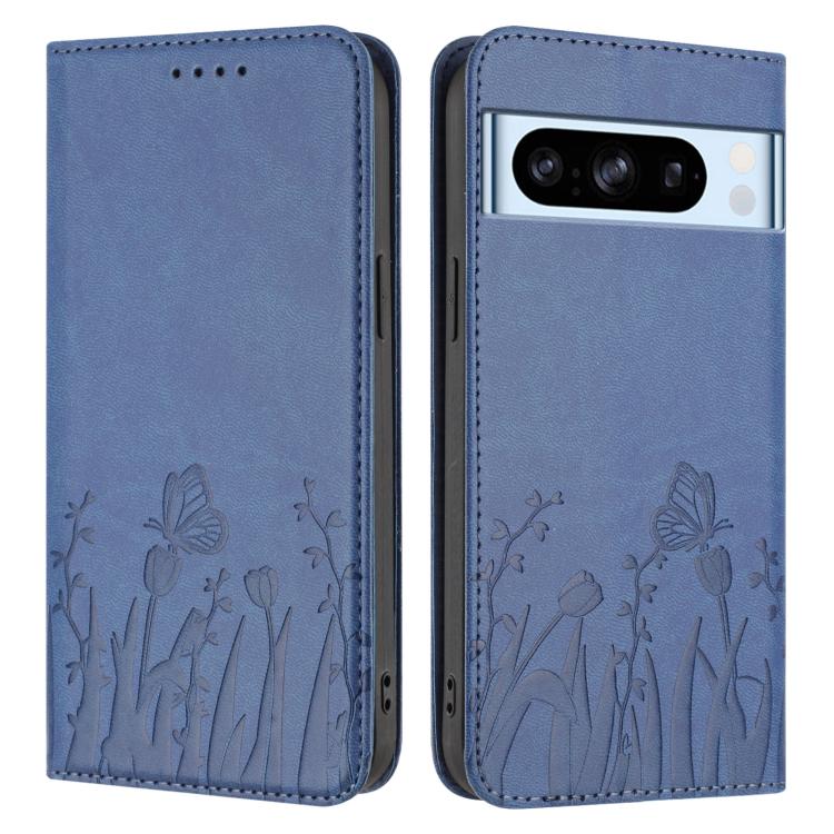For Google Pixel 8 Pro Tulips Butterfly Pattern Magnetic Vegan Leather Phone Case