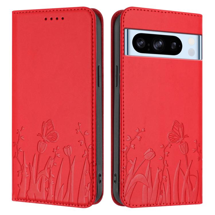 For Google Pixel 8 Pro Tulips Butterfly Pattern Magnetic Vegan Leather Phone Case