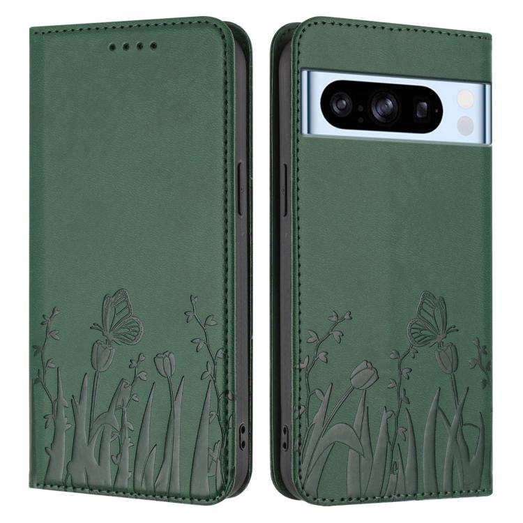 For Google Pixel 8 Pro Tulips Butterfly Pattern Magnetic Vegan Leather Phone Case