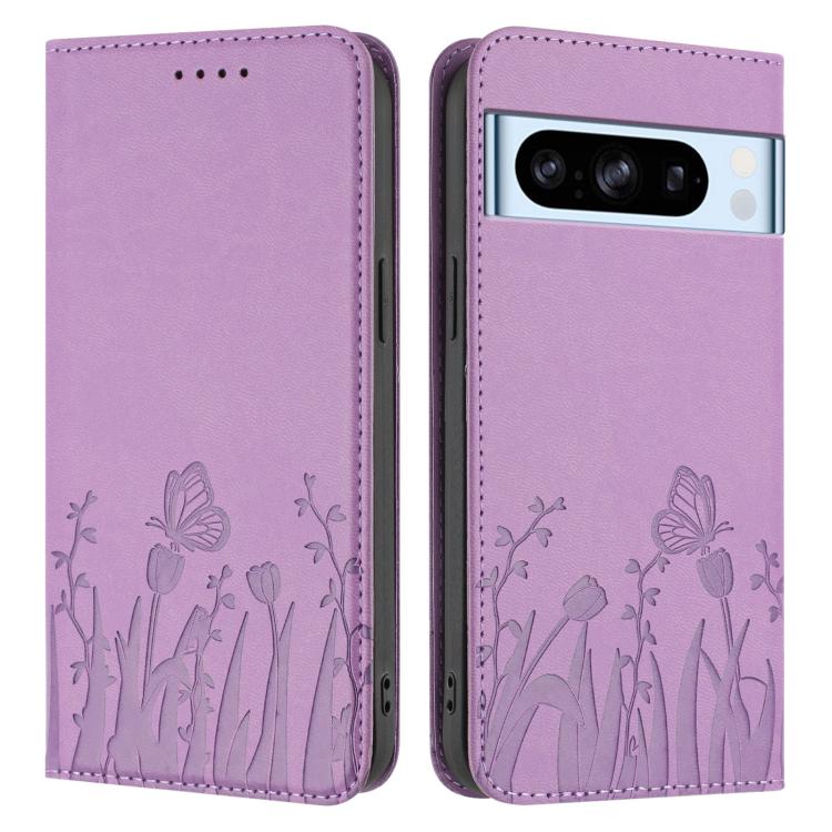 For Google Pixel 8 Pro Tulips Butterfly Pattern Magnetic Vegan Leather Phone Case
