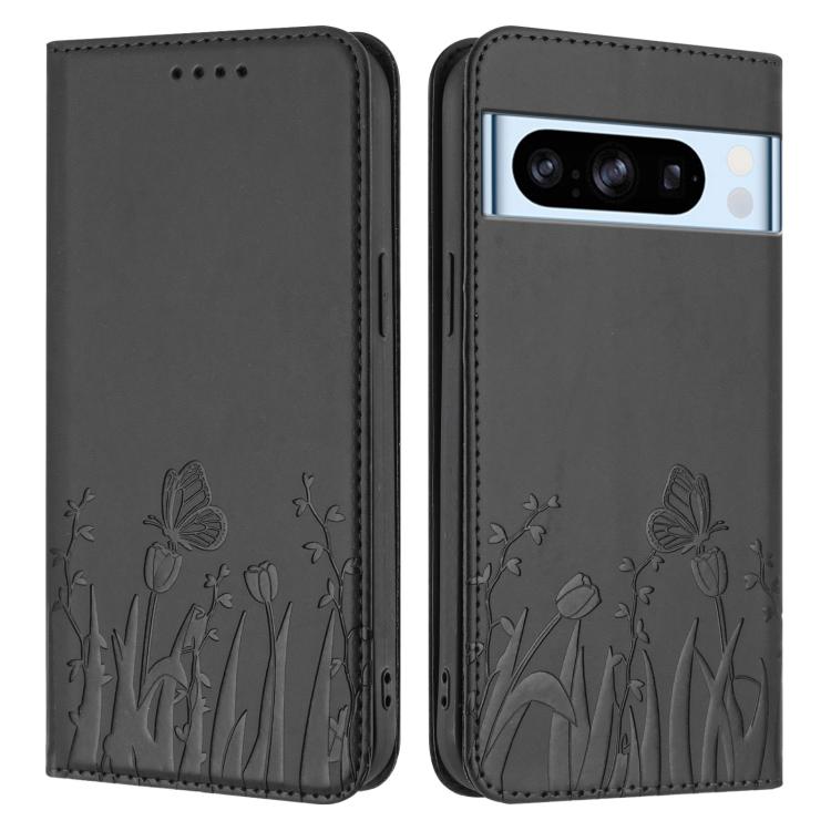 For Google Pixel 8 Pro Tulips Butterfly Pattern Magnetic Vegan Leather Phone Case