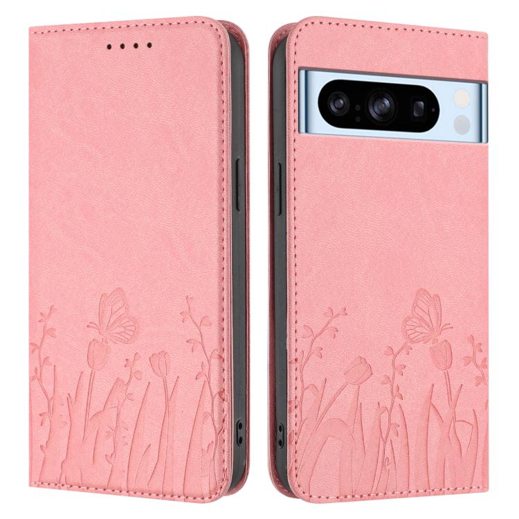 For Google Pixel 8 Pro Tulips Butterfly Pattern Magnetic Vegan Leather Phone Case