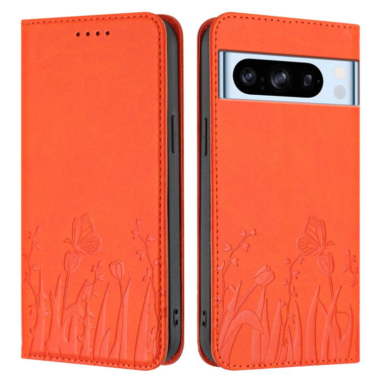 For Google Pixel 8 Pro Tulips Butterfly Pattern Magnetic Vegan Leather Phone Case