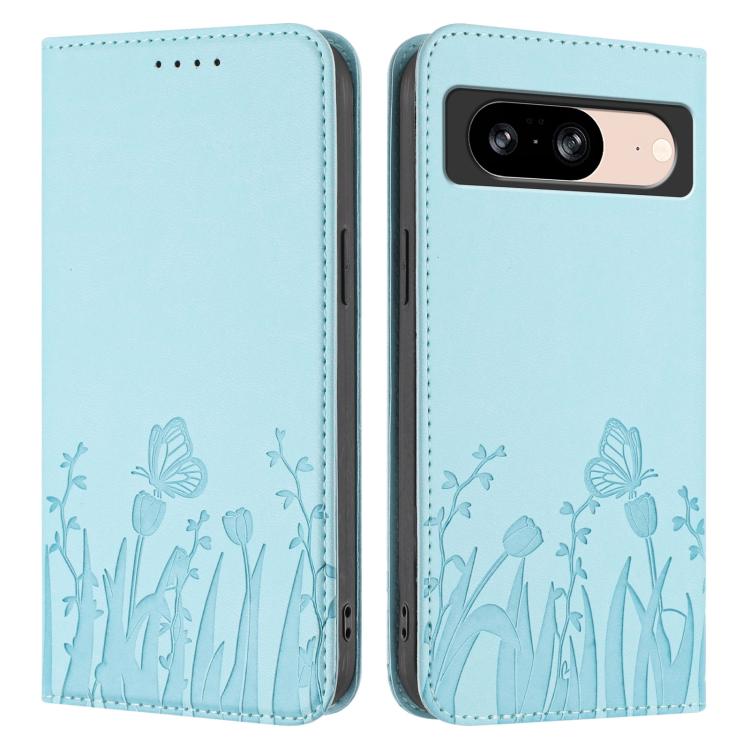 For Google Pixel 8 Tulips Butterfly Pattern Magnetic Vegan Leather Phone Case