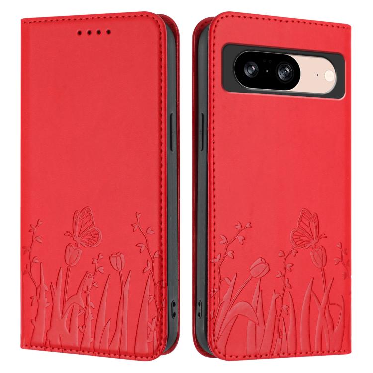 For Google Pixel 8 Tulips Butterfly Pattern Magnetic Vegan Leather Phone Case