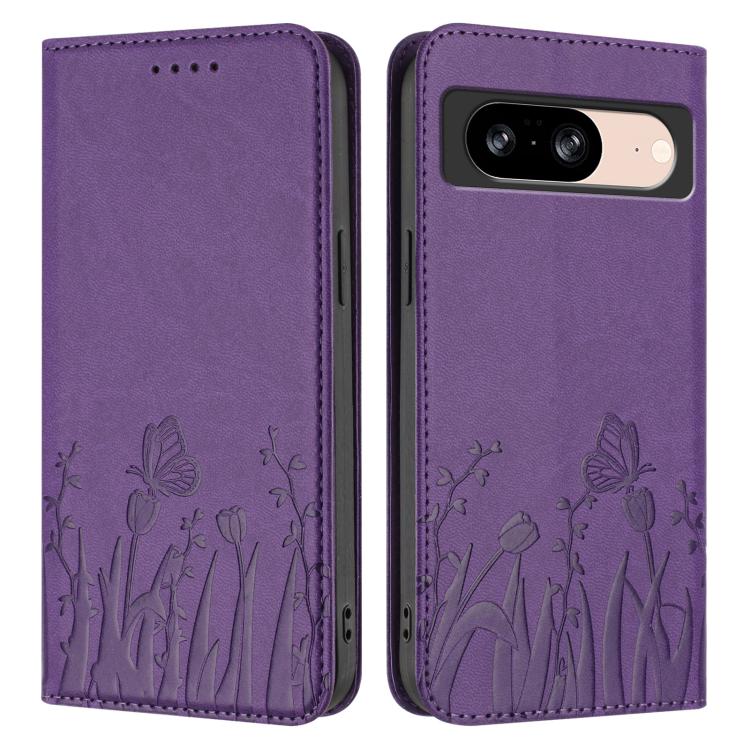 For Google Pixel 8 Tulips Butterfly Pattern Magnetic Vegan Leather Phone Case